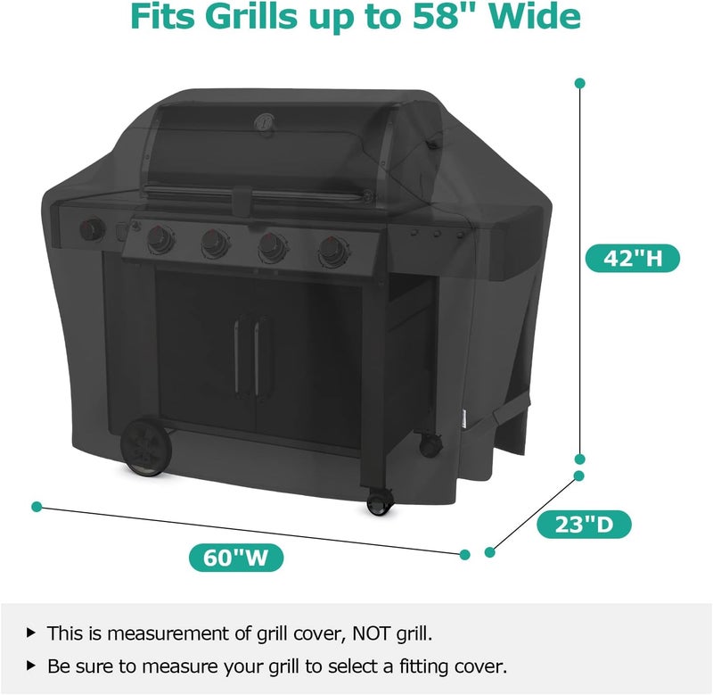 SunPatio Gas Grill Cover 60 Inch, Outdoor Heavy Duty Waterproof Barbecue Gas Cover, UV and Fade Resistant, All Weather Protection Compatible for Weber Charbroil Brinkmann Grills and More, Black - Image 2